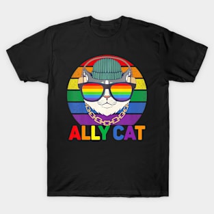 Ally Cat LGBT Gay Pride Flag Ally Cat LGBT Glasses T-Shirt